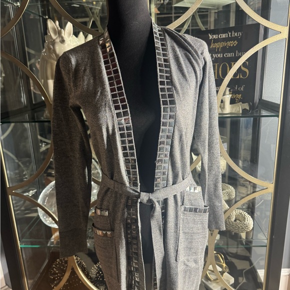 Cache Silver Mettalic Sweater Jacket S - Picture 7 of 9